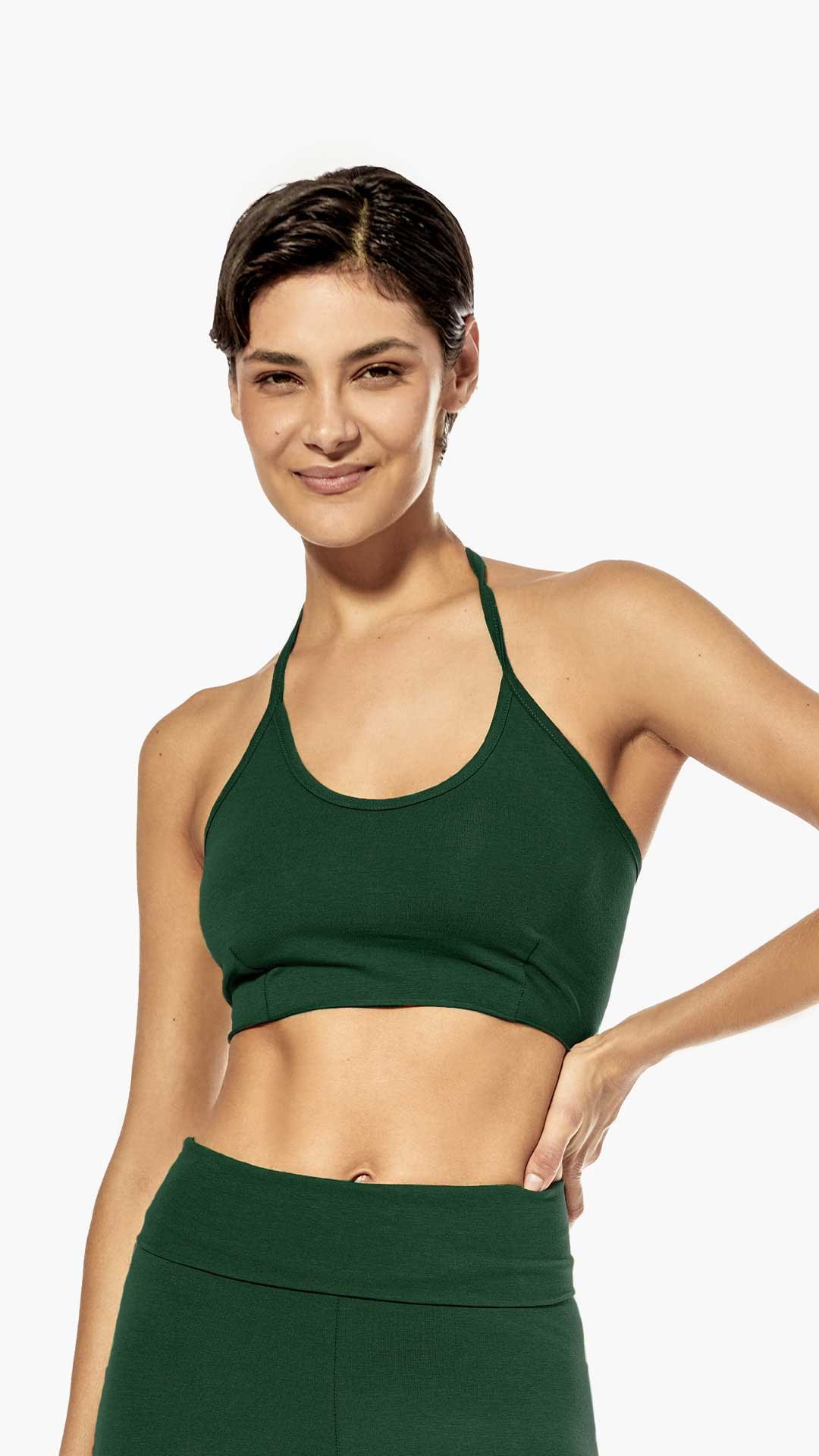 Top sportivo modello Dea ISOLE&VULCANI in jersey di cotone organico certificato, design a taglio vivo senza cuciture e sostegno naturale